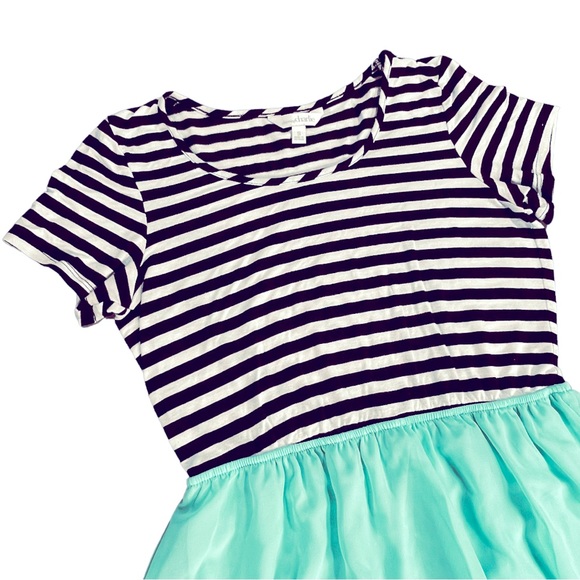 Charming Charlie size small teal mini dress with black & white striped top EUC - Picture 2 of 11